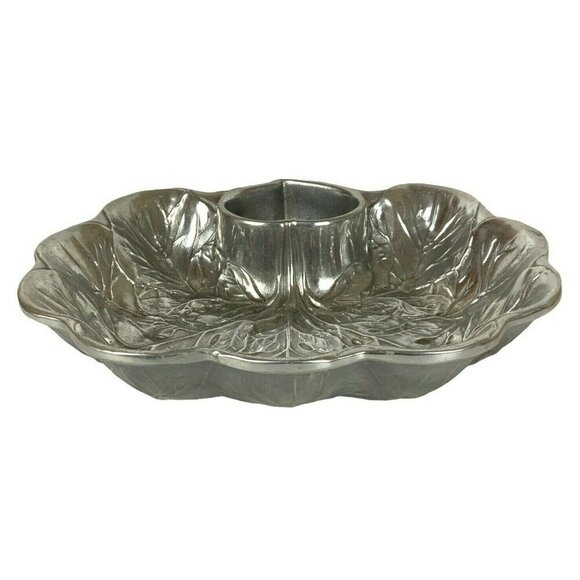 Wilton Armetale Majolica Chip Dip Radish Cabbage Leaf Serving Bowl Pewter Finish - Picture 5 of 10
